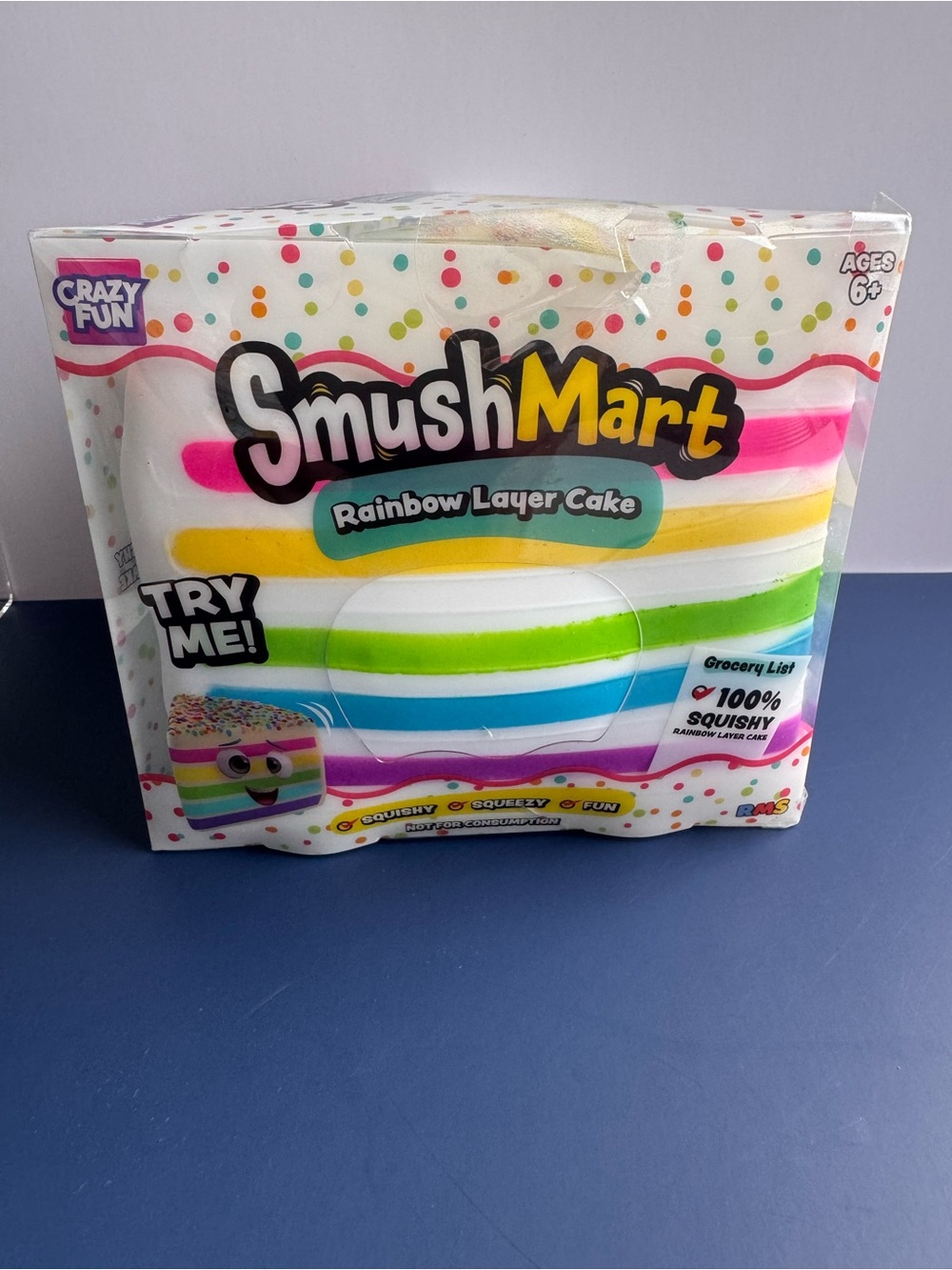 SmushMart Rainbow Layer Cake Squishy Toy - White & Rainbow Stripes